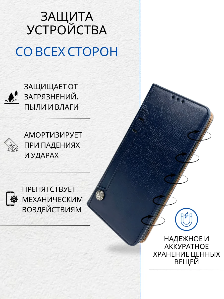 Темно-синий чехол книжка с картхолдером на Tecno Spark 10 Pro (Текно Спарк 10 Про)