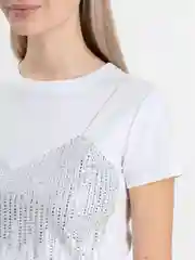 Белый топ со стразами, футболка со стразами женская