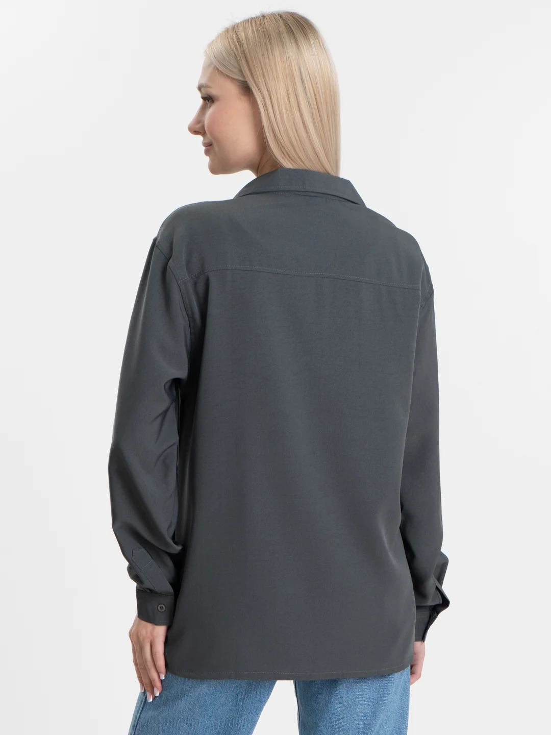 TrendD / Рубашка базовая серая Unisex прямая c длинным рукавом