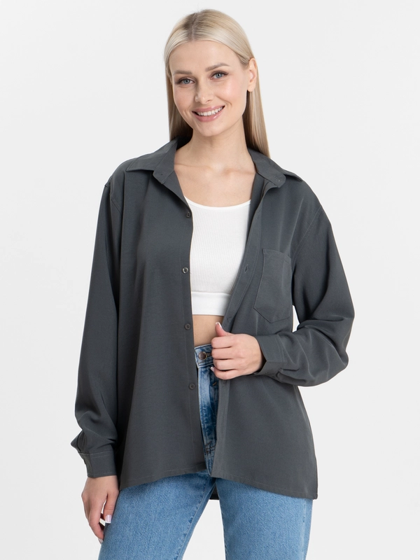 TrendD / Рубашка базовая серая Unisex прямая c длинным рукавом