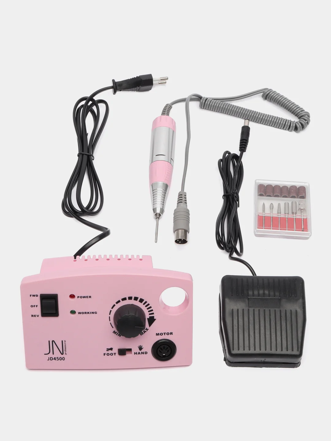 Аппарат для маникюра и педикюра JessNail JD4500, 6 фрез, 30000 об/мин, 35 Вт, розовый