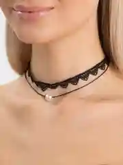 Черный чокер на шею двухрядный с жемчугом