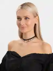 Черный чокер на шею двухрядный с жемчугом