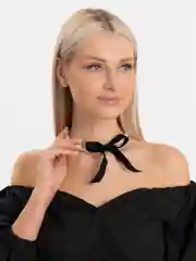 Чокер жемчуг с чёрным бантом, ручная работа