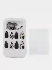 Угольный накладные ногти с дизайном, много видов