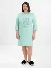 Бирюзовый сорочка женская, утепленная, с длинным рукавом, принт кролик