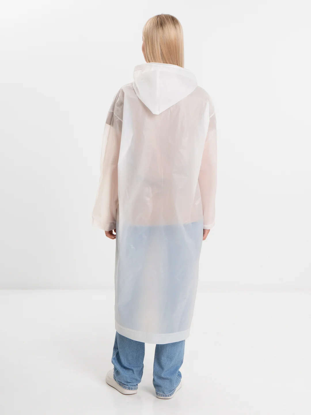 Белый дождевик с капюшоном, многоразовый UNISEX цвет белый,черный