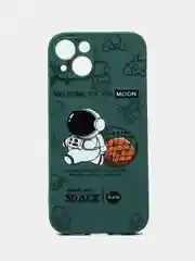 Зеленый чехол на Айфон / чехол на Apple Iphone 12 pro max 13 pro max / космонавт