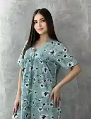 Бирюзовый сорочка женская ночная с коротким рукавом, хлопок 100%