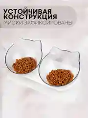 Прозрачный миска для корма кошек и собак КАРТОФАН пластиковая, на подставке с автопоилкой, 4 вида