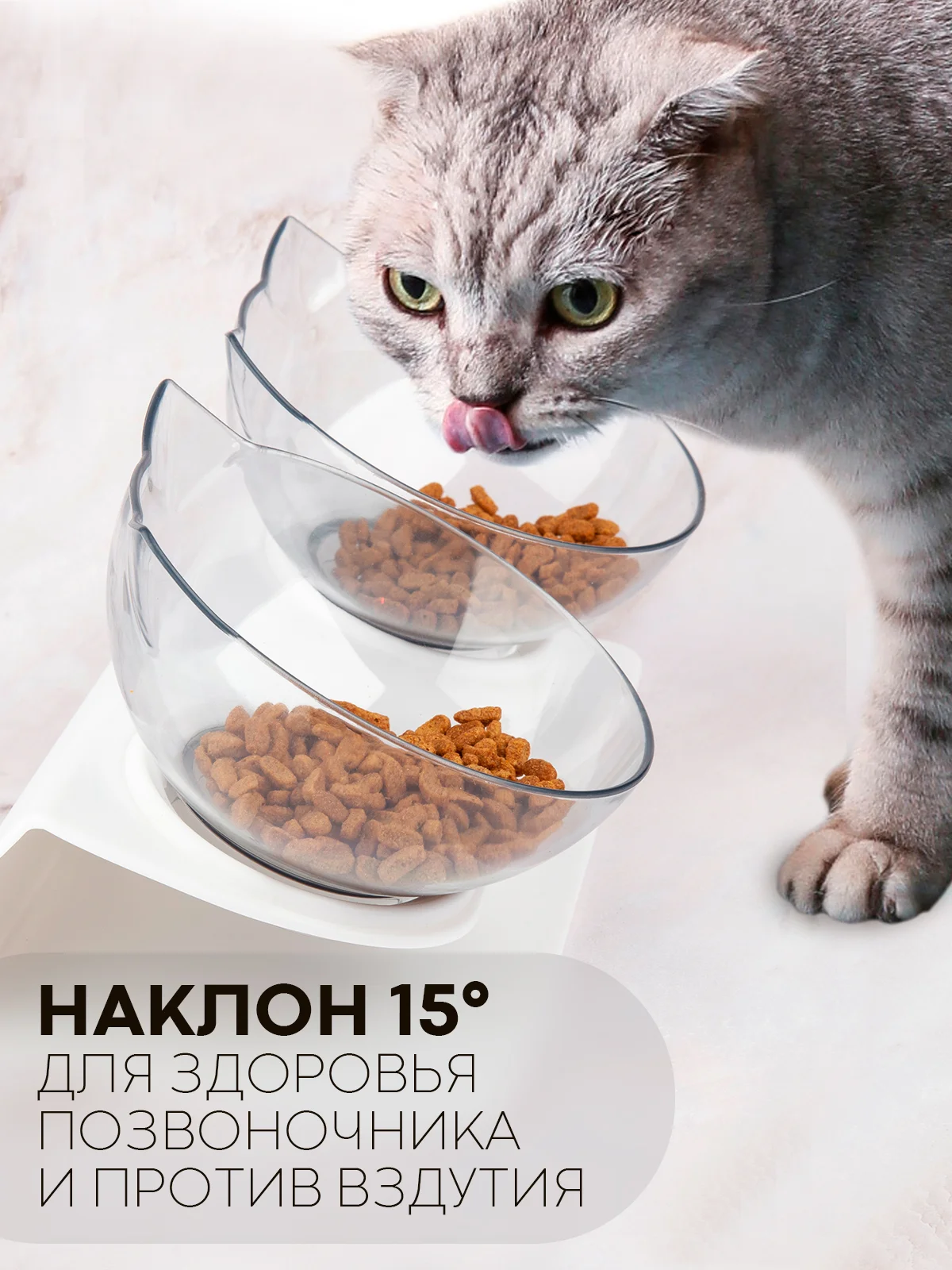 Прозрачный миска для корма кошек и собак КАРТОФАН пластиковая, на подставке с автопоилкой, 4 вида