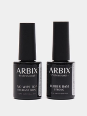 Arbix, набор: база Rubber Base Strong и топ без липкости No Wipe Top Brilliant Shine