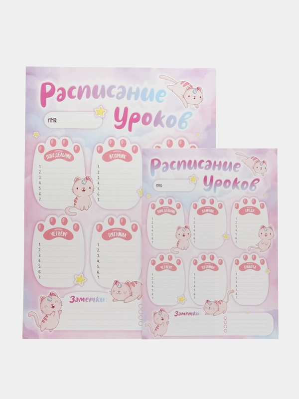 Расписание уроков школьное "Котики-единороги", картон, комплект 2 шт, формат А3 и А4