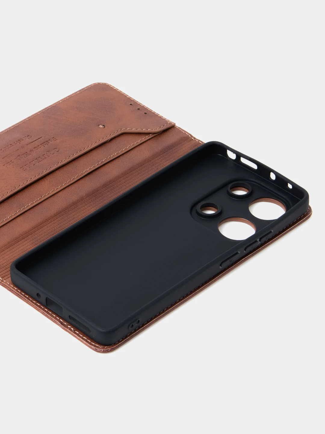 Коричневый чехол-книжка для Xiaomi Redmi Note 13 Pro (4G) / Poco M6 Pro 4G из высококачественной кожи