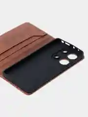 Коричневый чехол-книжка для Xiaomi Redmi Note 13 Pro (4G) / Poco M6 Pro 4G из высококачественной кожи