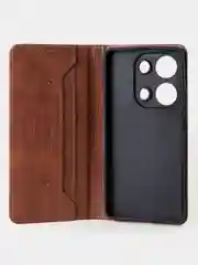 Коричневый чехол-книжка для Xiaomi Redmi Note 13 Pro (4G) / Poco M6 Pro 4G из высококачественной кожи