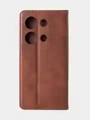 Коричневый чехол-книжка для Xiaomi Redmi Note 13 Pro (4G) / Poco M6 Pro 4G из высококачественной кожи