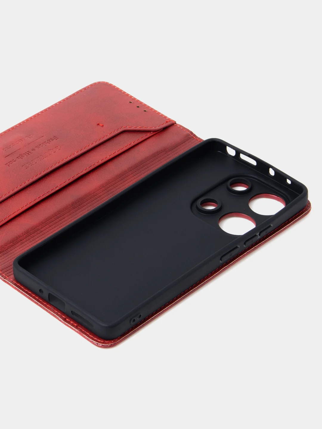 Красный чехол-книжка для Xiaomi Redmi Note 13 Pro (4G) / Poco M6 Pro 4G из высококачественной кожи