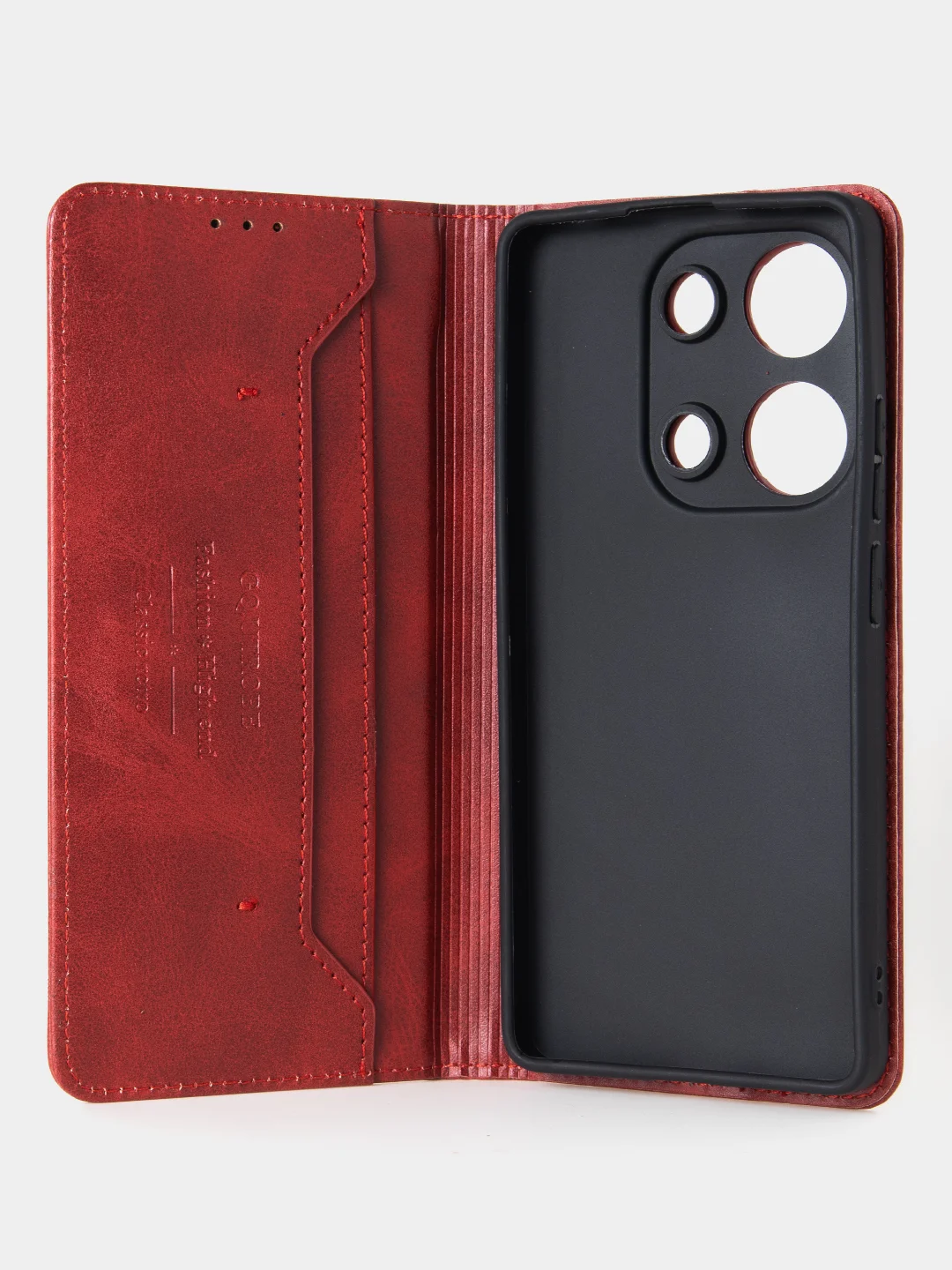 Красный чехол-книжка для Xiaomi Redmi Note 13 Pro (4G) / Poco M6 Pro 4G из высококачественной кожи