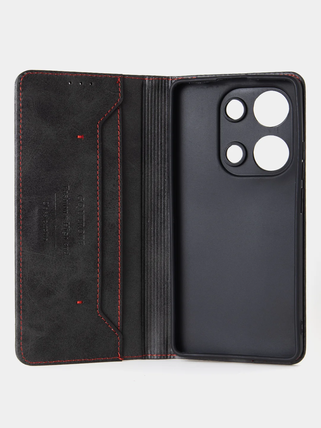 Угольный чехол-книжка для Xiaomi Redmi Note 13 Pro (4G) / Poco M6 Pro 4G из высококачественной кожи