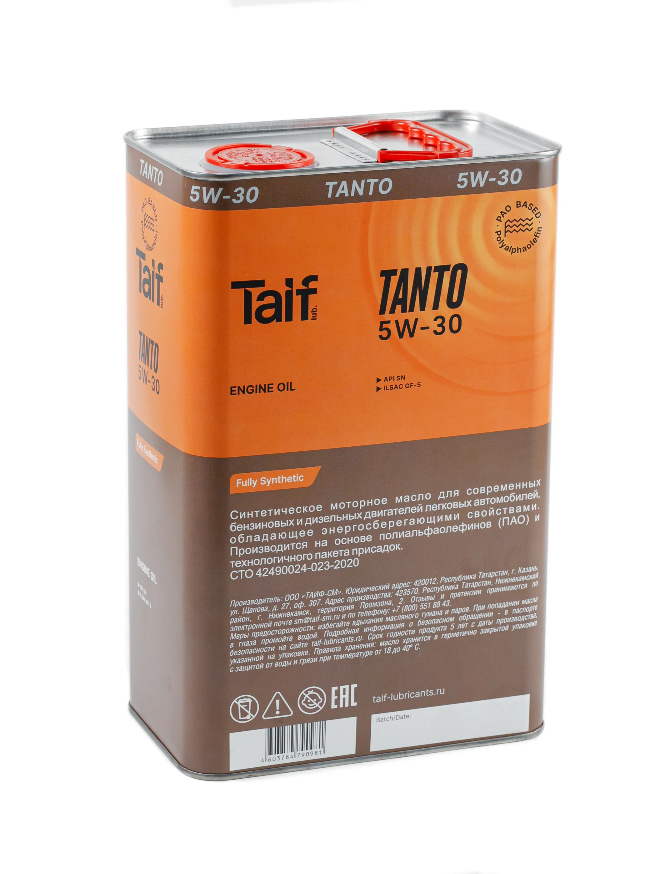 TAIF Tanto, 5W-30, Масло моторное, Синтетическое, 4 л, ПАО, SN, GF-5