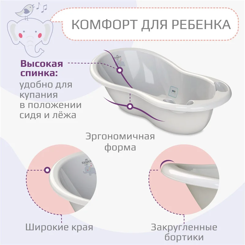 Серый ванночка для купания Kidwick "Шатл", с термометром