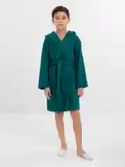 Тёмно-зелёный халат махровый детский, подростковый, банный, домашний 100% хлопок