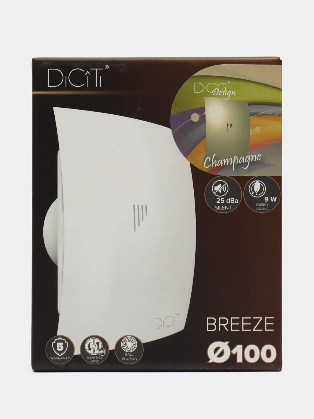 Вытяжной вентилятор 100 бесшумный с клапаном золотой матовый  BREEZE 4C Champagne