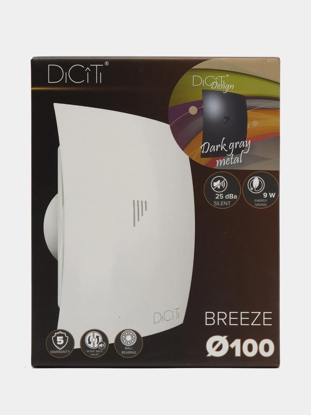 Вытяжной вентилятор 100 бесшумный с клапаном серый в кухню ванную  BREEZE 4C Dark gray met
