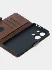 Терракотовый чехол-книжка для Xiaomi Redmi Note 13 Pro (4G) / Poco M6 Pro 4G из высококачественной кожи