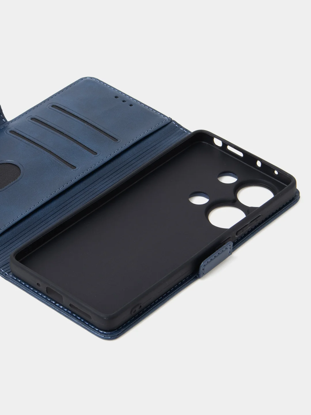 Темно-синий чехол-книжка для Xiaomi Redmi Note 13 Pro (4G) / Poco M6 Pro 4G из высококачественной кожи