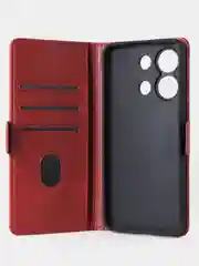 Алый чехол-книжка для Xiaomi Redmi Note 13 (4G) из высококачественной искусственной кожи