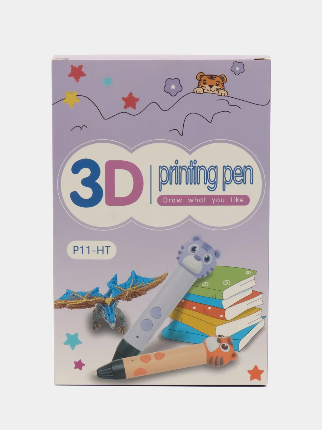3D ручка Тигрёнок, работа с пластиком PLA, USB кабель питания, голубая