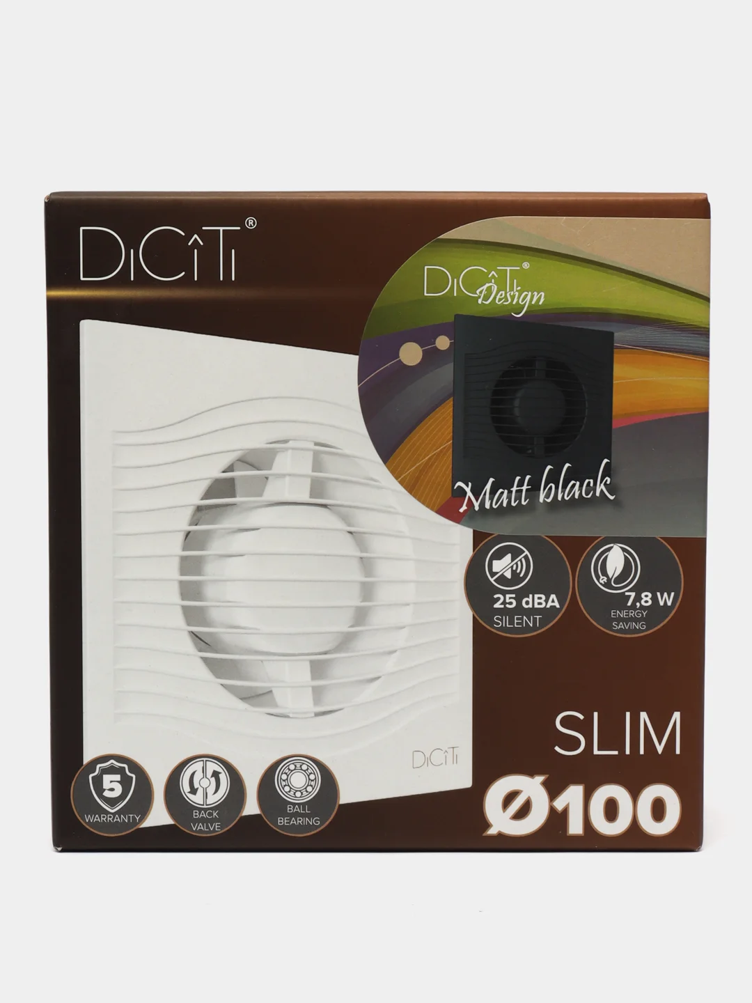 Вытяжной вентилятор 100 тонкий с клапаном бесшумный черный матовый SLIM 4C Matt Black