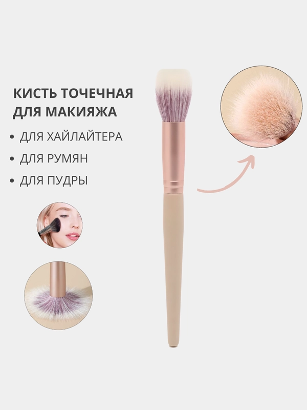 Профессиональная косметическая кисть "Дуофибра", для макияжа лица и тональных средств