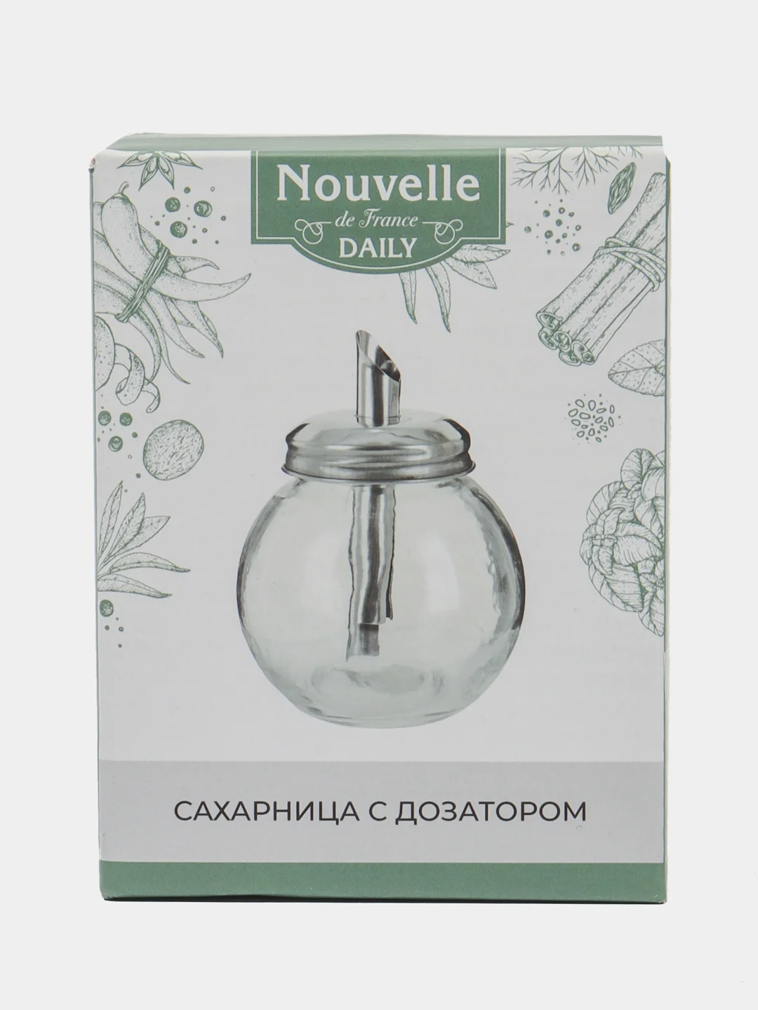 Сахарница с дозатором d=9см h=11см v=250мл (стекло/металл)