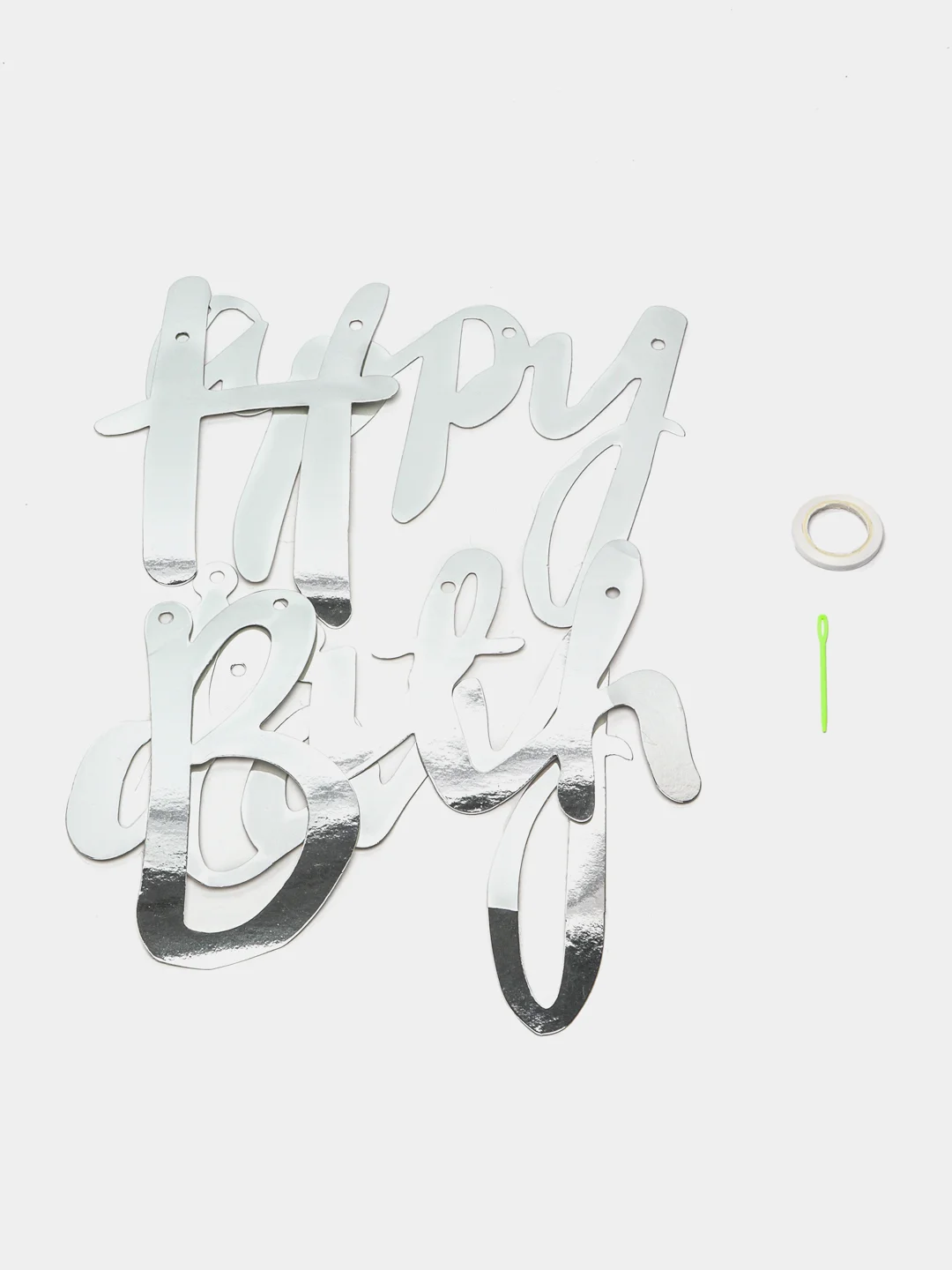Серебряный растяжка из букв Happy birthday для дня рождения