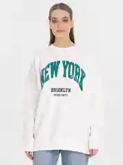 Белый свитшот унисекс, оверсайз, с флисом, с надписью New-York