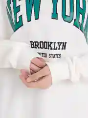 Белый свитшот унисекс, оверсайз, с флисом, с надписью New-York