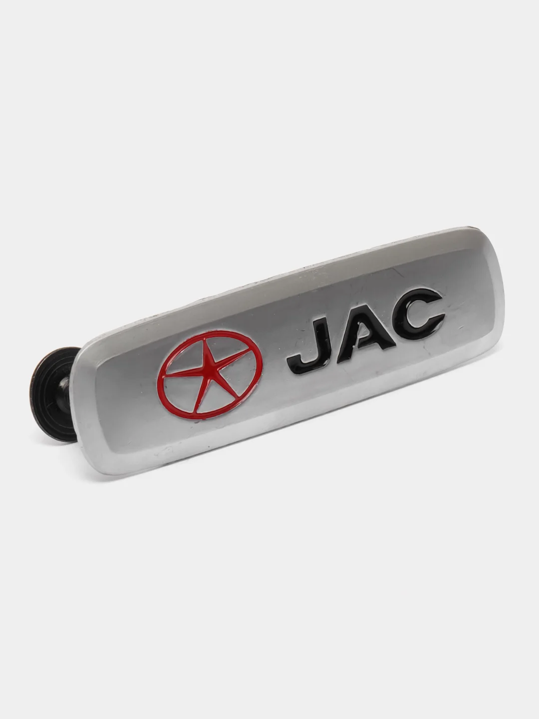 Комплект шильдиков металлических с эмблемой авто "JAC" и 4 винтовыми креплениями (Пара)