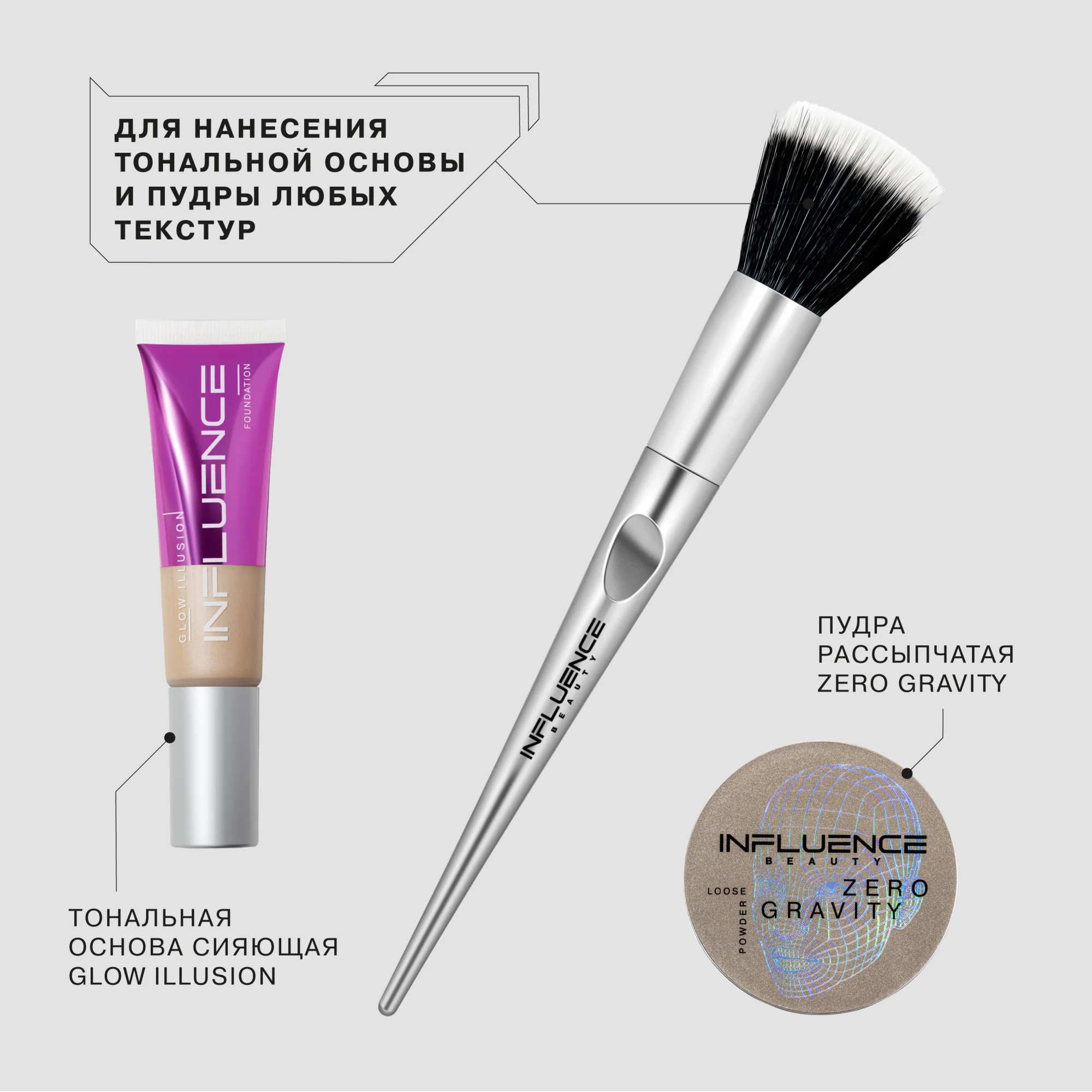 Базовая кисть-дуофибра Influence Beauty "FD-36R" для тональной основы