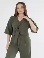 Зелёный хаки костюм женский летний