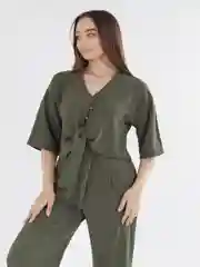 Зелёный хаки костюм женский летний