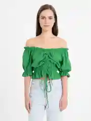 Зеленый топ крестьянка, блузка летняя, топ