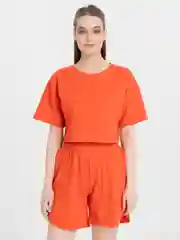 Коралловый костюм женский, хлопковый: футболка и шорты