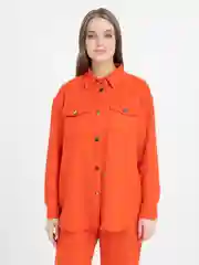 Оранжевый костюм женский, экозамша
