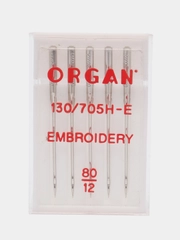 Иглы для швейных машин ORGAN №80 EMBROIDERY (вышивальные) 5 шт. в пенале