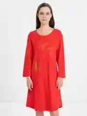 Красный туника женская домашняя, с длинным рукавом, из хлопка