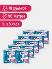 Туалетная бумага YokoSun, трехслойная, 10 рулонов по 40 м