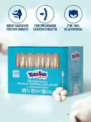 Ватные палочки для детей YokoSun, экологичные, с ограничителем, 100 штук